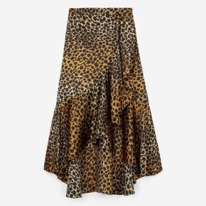 Kooples Leopard Print Assymetrical Silk Skirt Sz 4 XL NWOT